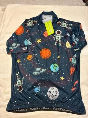 Weimostar Space Walker Astronaut Cartoon Short Sleeve Cycling Jersey XXL